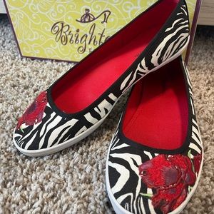 Brighton Zebra Flower Print Flat Slipon Shoes New Never Worn in Box Size 7.5